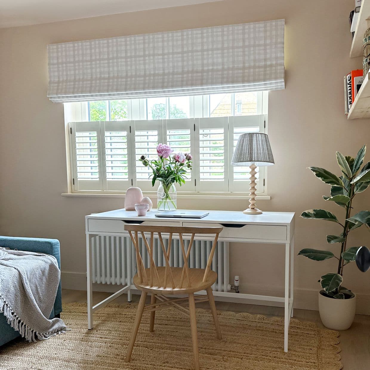 Gingham Crème Roman Blind