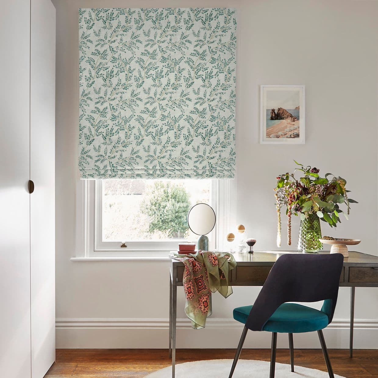Delizia Teal Green Roman blind