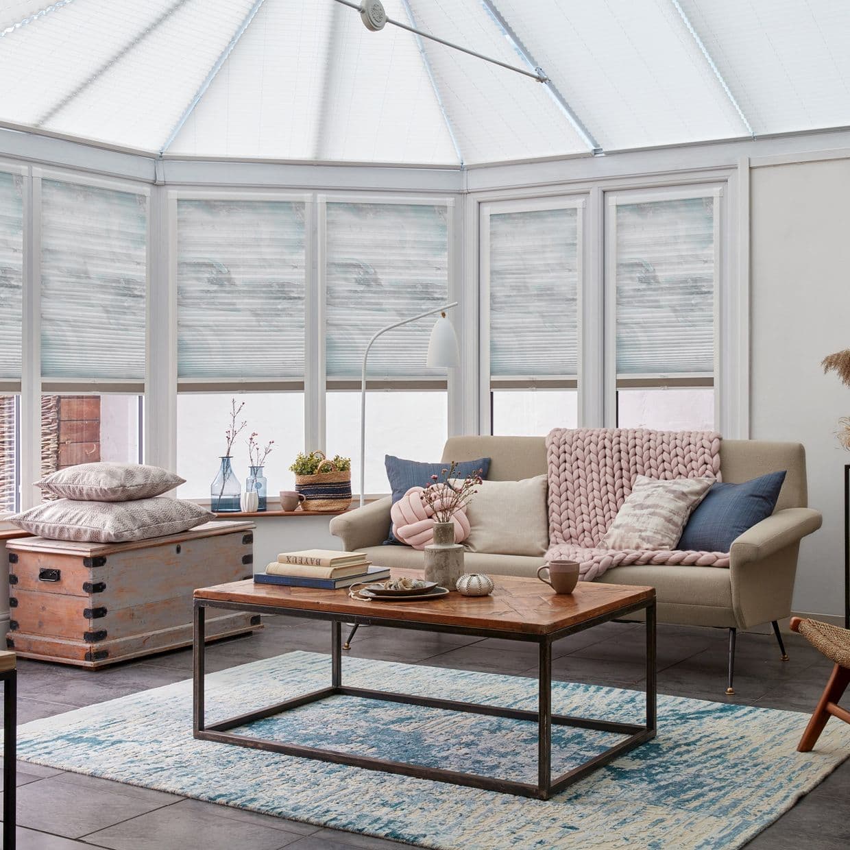 Onyx Sheer Grey/Blue Conservatory Side Pleated Blind