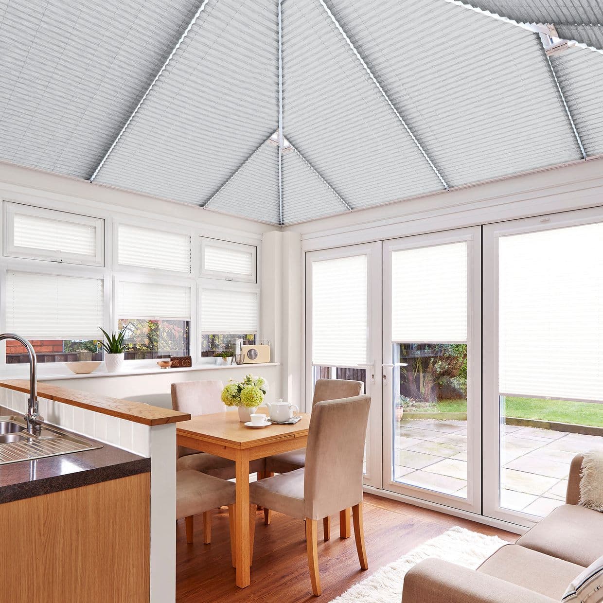 Shimmer White Conservatory Roof Pleated Blind