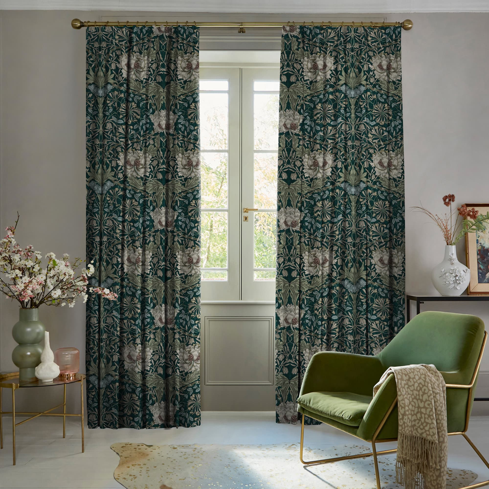 Honeysuckle and Tulip Midnight Garden Curtains