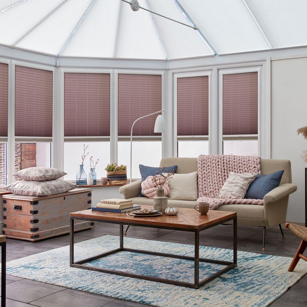 Mini Stripe Lavender Conservatory Side Pleated Blind