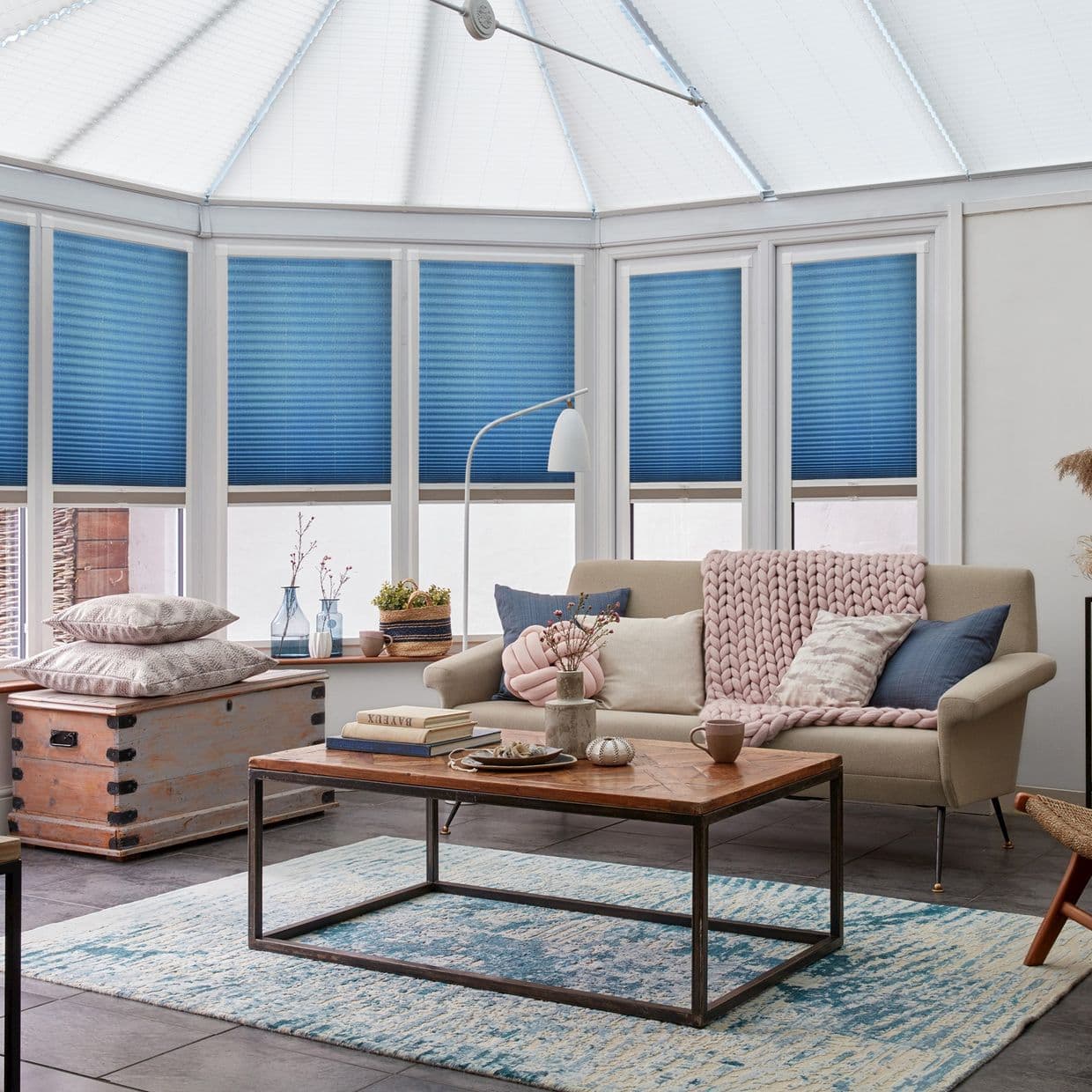 Thermashade Blackout Blue Conservatory Side Pleated Blind