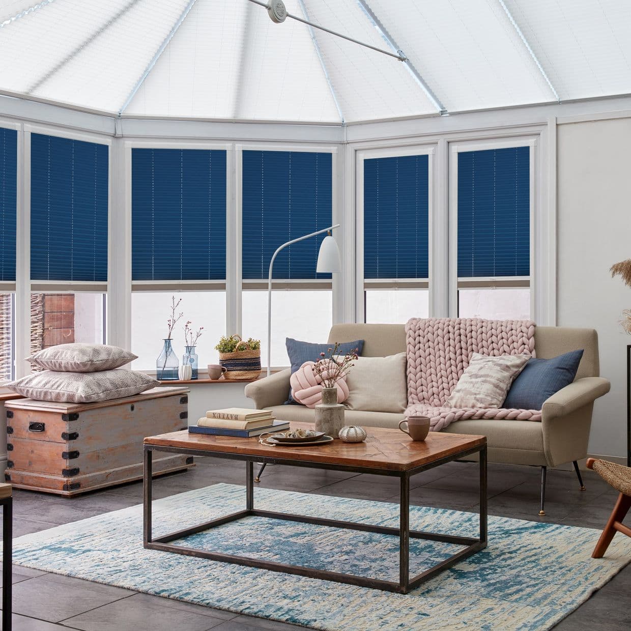 Lanbury Blackout Blue Conservatory Side Pleated Blind