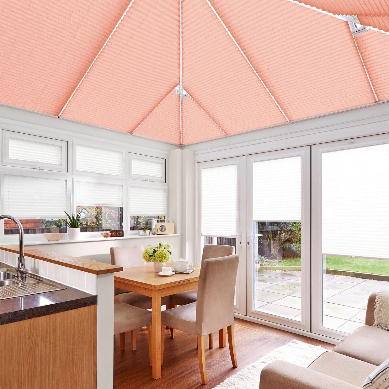 Lanbury Blackout Soft Peach Conservatory Roof Pleated Blind