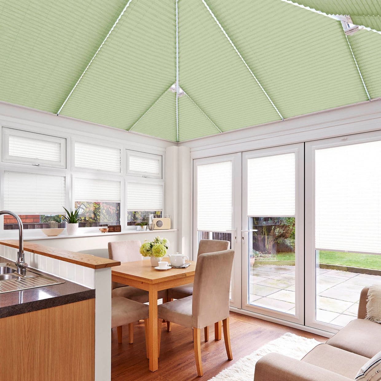 Crush Mist Green Conservatory Roof Pleated Blind
