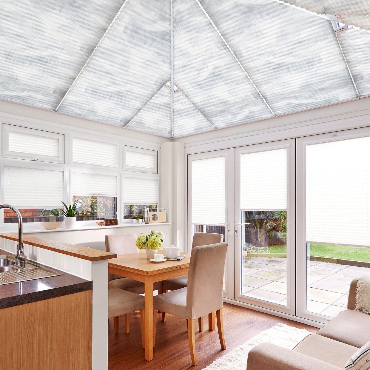 Ripple Sheer Blue Conservatory Roof Pleated Blind