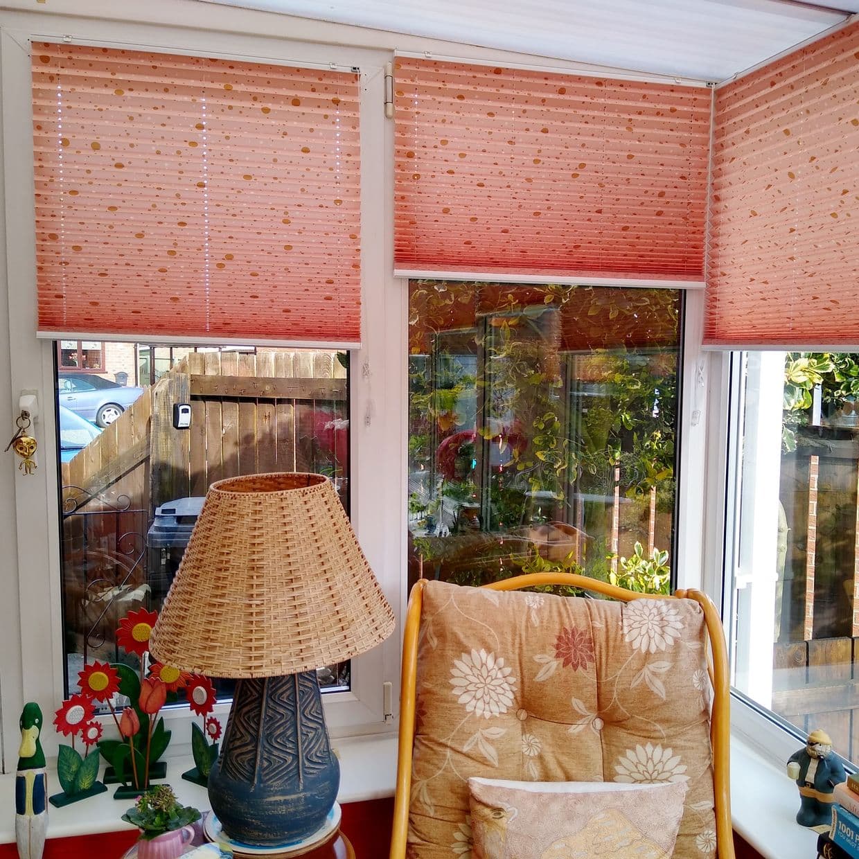Sparkle Dots Pink/Gold Conservatory Side Pleated Blind